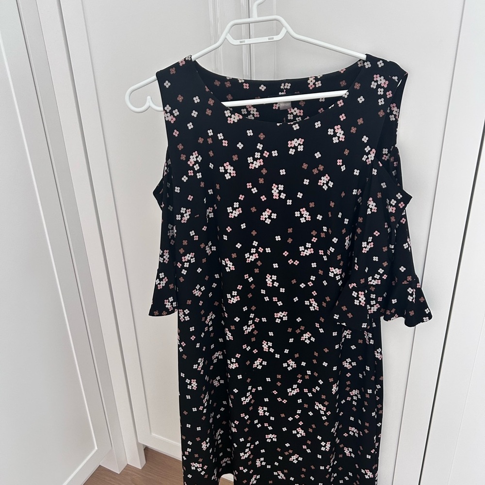 Tommy Hilfiger Black and White Ruffled Cold Shoulder Sundress